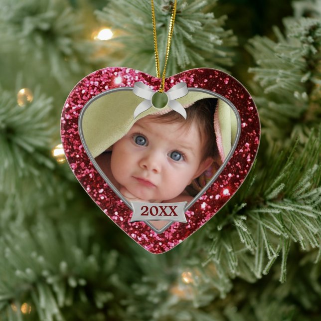 Ornamento fotográfico Sparkle Hearts (rojo/plata) (Árbol)