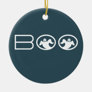 Ornamento Ghostly Boo Halloween, azul y blanco