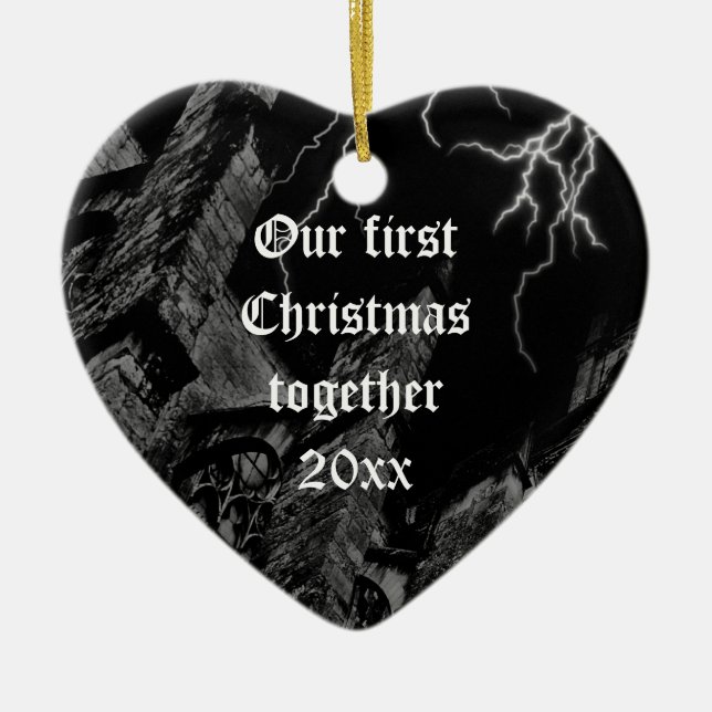 Ornamento gótico oscuro del corazón de Navidad (Frente)