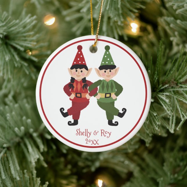 Ornamento gracioso de Santa Elves con nombres (Árbol)