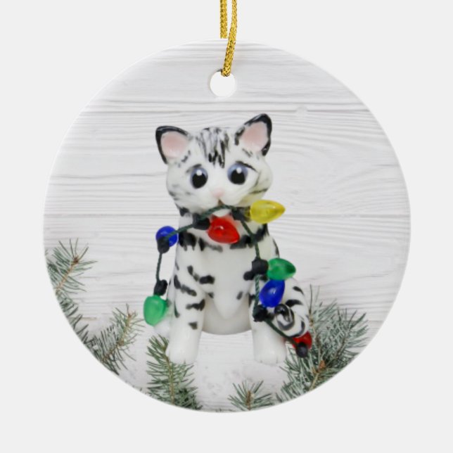 Ornamento gris blanco de gato bengalí (Frente)
