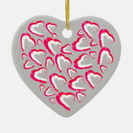 Ornamento gris de corazón rojo y blanco