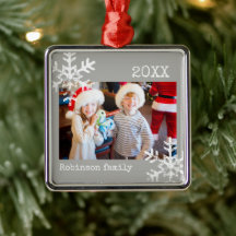 Ornamento gris de foto personalizado con copos de