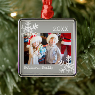 Ornamento gris de foto personalizado con copos de