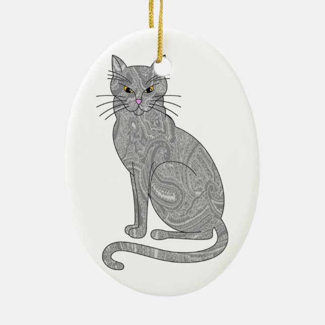 Ornamento gris del gato de Paisley (Atrás)