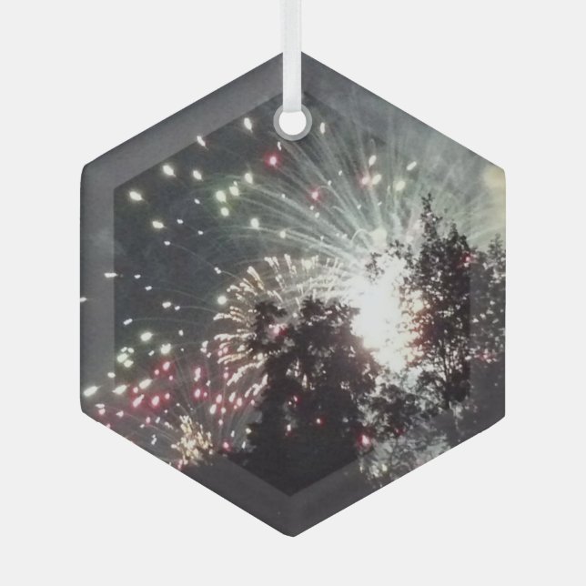 Ornamento hexágono de vidrio de fuegos artificiale (Anverso)