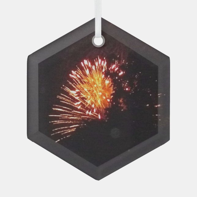 Ornamento hexágono de vidrio de fuegos artificiale (Anverso)
