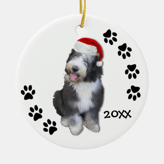 Ornamento inglés viejo del navidad del perrito del (Frente)