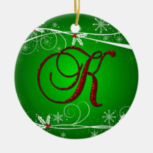 Ornamento inicial de Navidad K de Red Greens Holly