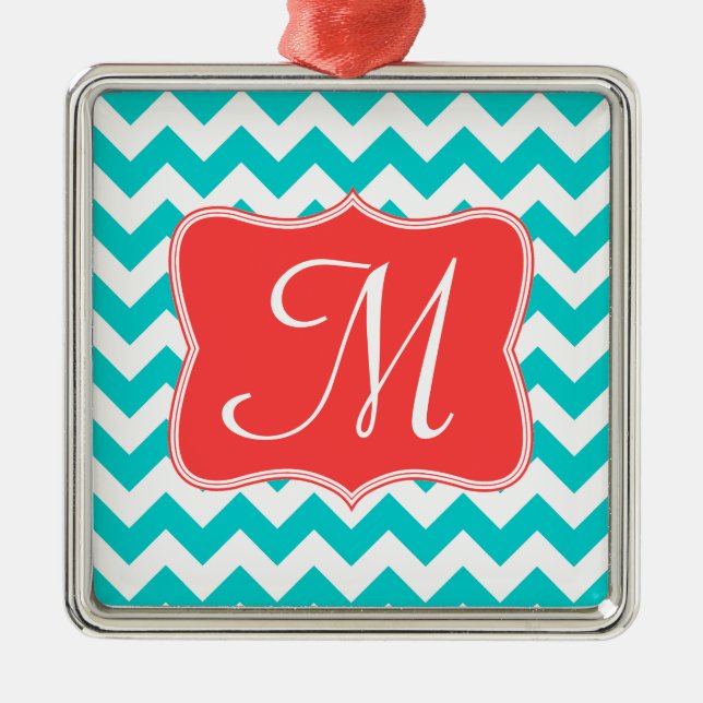 Ornamento inicial del monograma Aqua Chevron moder (Frente)