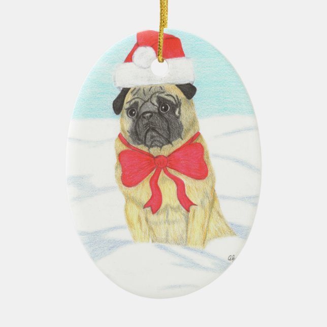 Ornamento Inspirador de Pug de Nieve (Frente)