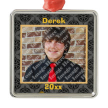 Ornamento Keepsake dorado negro y gris