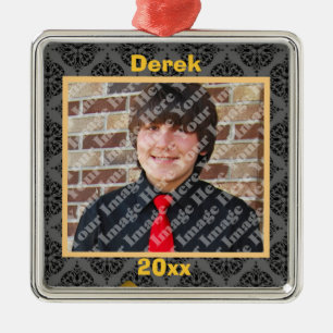 Ornamento Keepsake dorado negro y gris