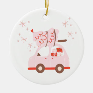 Ornamento lindo con auto, árbol de Navidad y regal