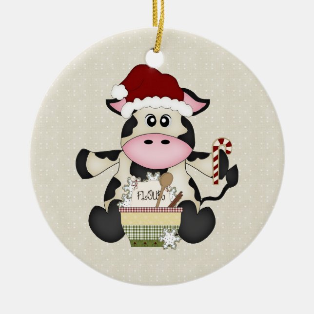 Ornamento lindo de la vaca del navidad (Frente)