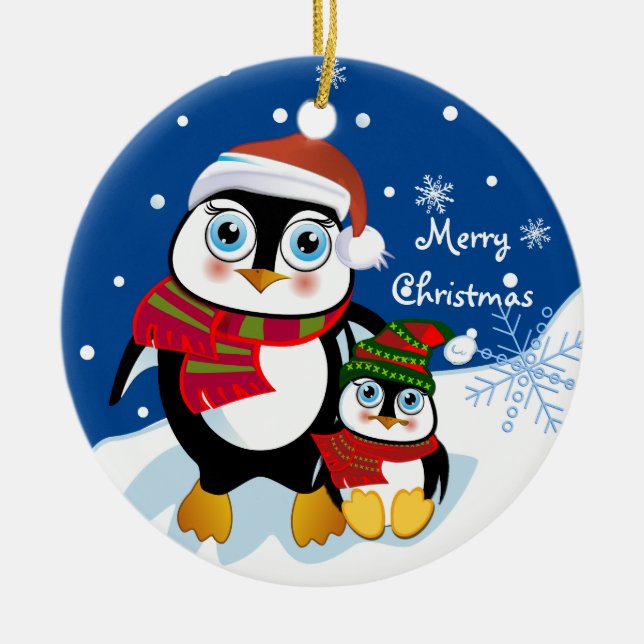 Ornamento lindo de los pingüinos del navidad con (Frente)