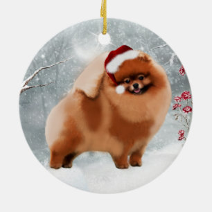 Ornamento lindo del invierno de Pomeranian Santa