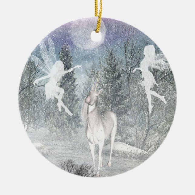 Ornamento mágico del navidad de Fae del unicornio (Frente)