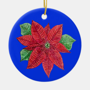 Ornamento MEMORIAL de Poinsettia/Azul - Personaliz