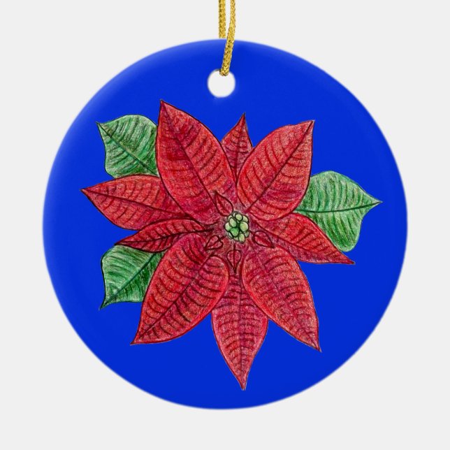 Ornamento MEMORIAL de Poinsettia/Azul - Personaliz (Frente)