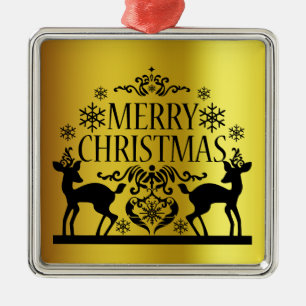Ornamento Metalizado Black Faux Gold Merry Christm