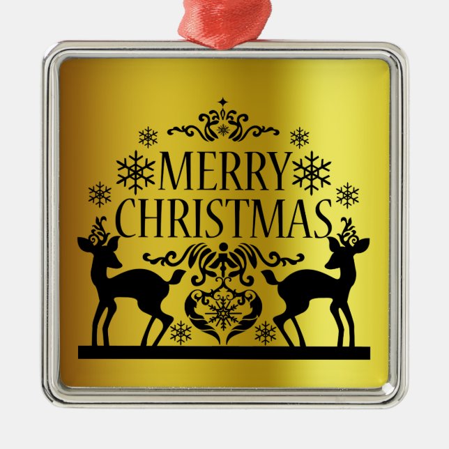 Ornamento Metalizado Black Faux Gold Merry Christm (Frente)