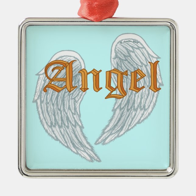 Ornamento metalizado cuadrado de Angel Wings (Frente)