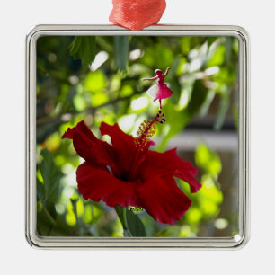 Ornamento Metalizado de hadas rojas hibiscus Shado