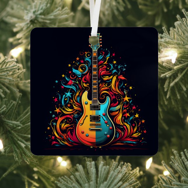 Ornamento metalizado de la guitarra navideña (in situ)