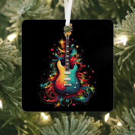 Ornamento metalizado de la guitarra navideña