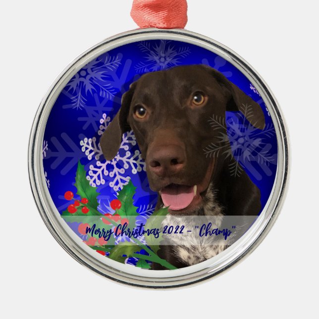 Ornamento Metalizado de Navidad de Weimeriener Dog (Frente)