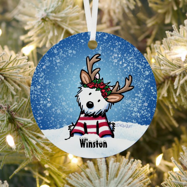 Ornamento Metalizado de reno de KiniArt™ Westie (in situ)