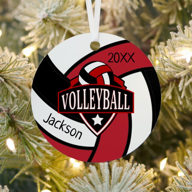 Ornamento Metalizado de voleibol rojo y negro 🏐 (in situ)