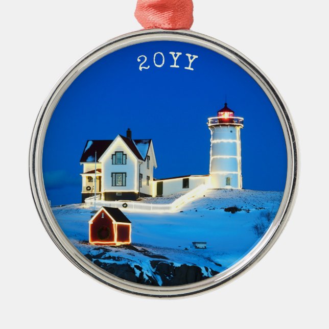 Ornamento Metalizado del faro nubble de vacaciones (Frente)