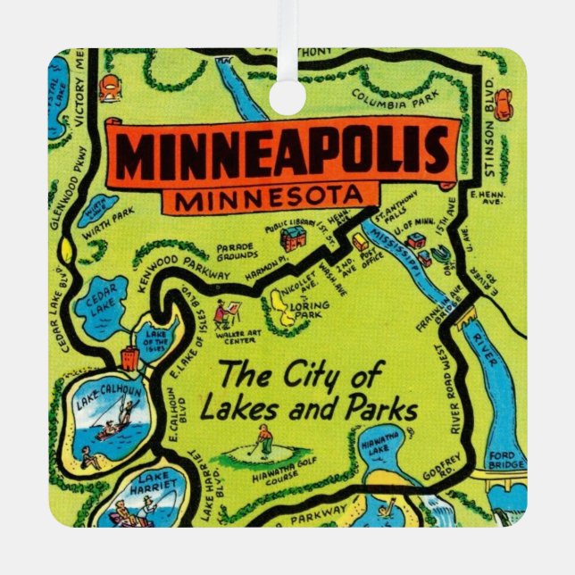 Ornamento Metalizado del Mapa Minneapolis Minnesot (Anverso)