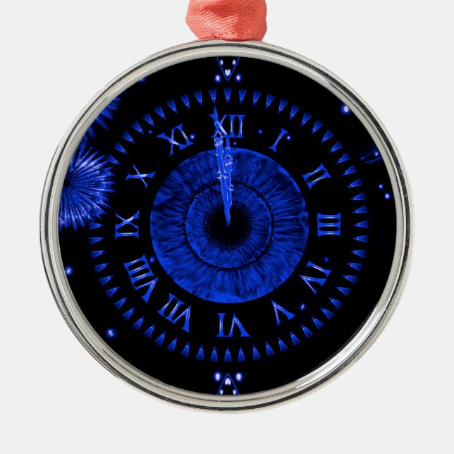 Ornamento Metalizado del Reloj de iris azul de Año (Frente)