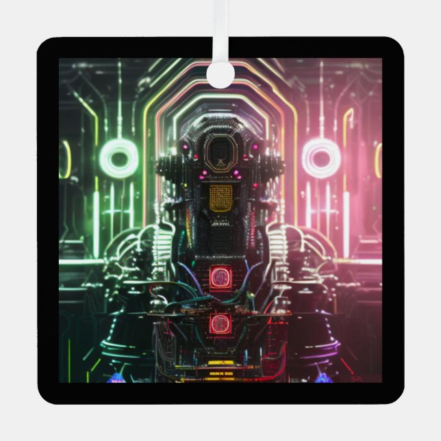 Ornamento metalizado del robot 1 cuadrado (Anverso)