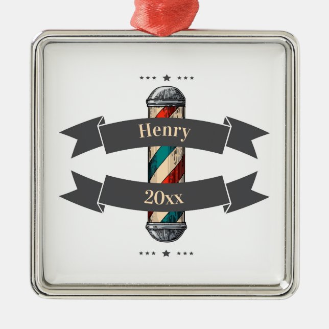 Ornamento Metalizado editable Barbershop Hairdress (Frente)