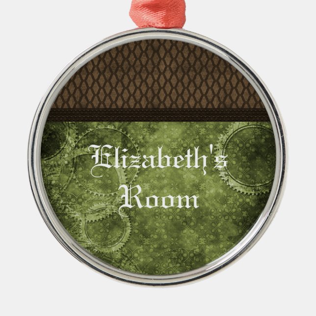 Ornamento metalizado Gear Steampunk, verde (Frente)