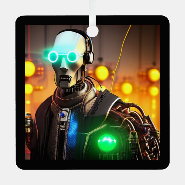 Ornamento metalizado Robot 2 cuadrado (Anverso)