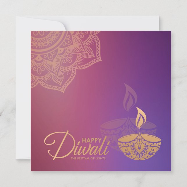 Ornamento mínimo de oro Rosa Tarjeta Diwali feliz (Anverso)