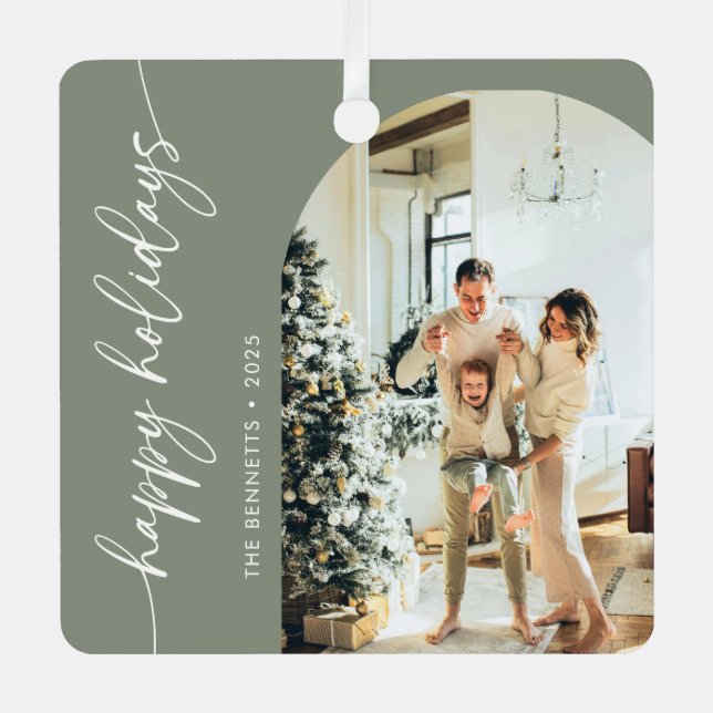 Ornamento moderno de foto de familia verde de sabi (Anverso)