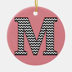 Ornamento Monograma M de Chevron blanco y negro