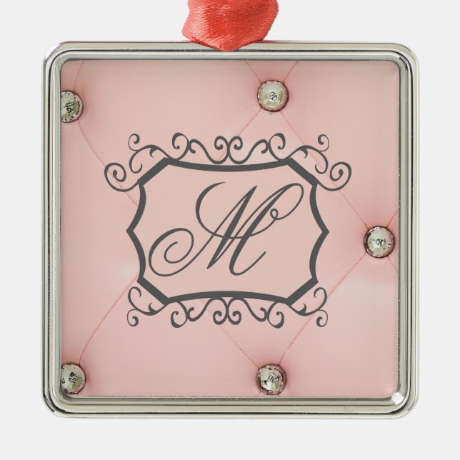 Ornamento monograma rosado con hongos de diamante (Frente)