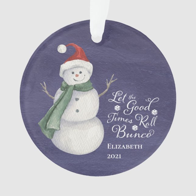 Ornamento monogramado de cute Snowman Bunco Dice (Anverso)