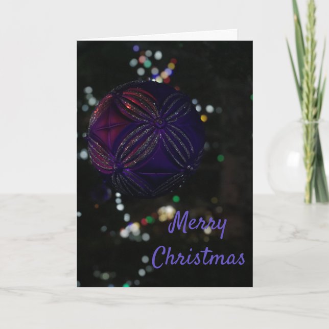 Ornamento morado de navidad de Feliz (Anverso)
