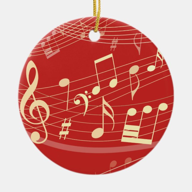 Ornamento musical de Navidad de oro rojo personali (Frente)