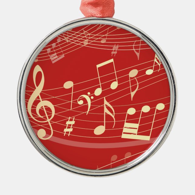 Ornamento musical de Navidad Rojo y Oro (Frente)