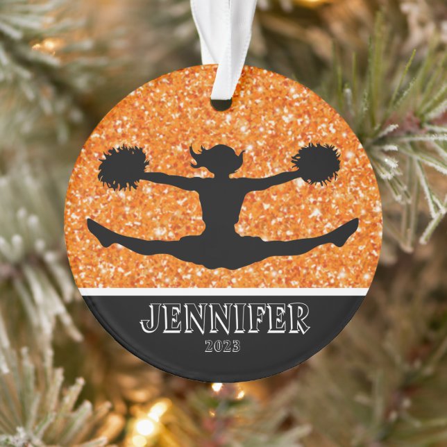 Ornamento Naranja y porrista negro personalizado (Árbol)