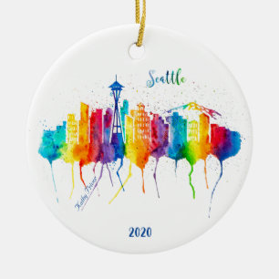 Ornamento navideño acuarela de Seattle